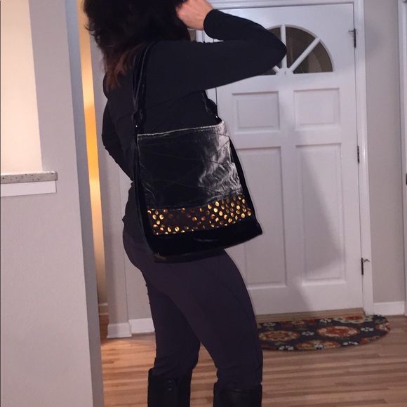 NEW GRAY and BLACK Gold Velvet Bag Boho Shoulder hobo - Picture 4 of 10